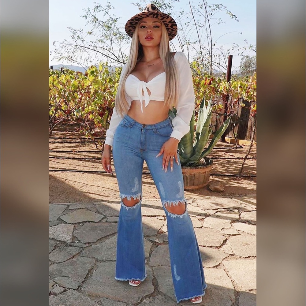 Dazed for Days FashionNova Flare Distressed Jeans